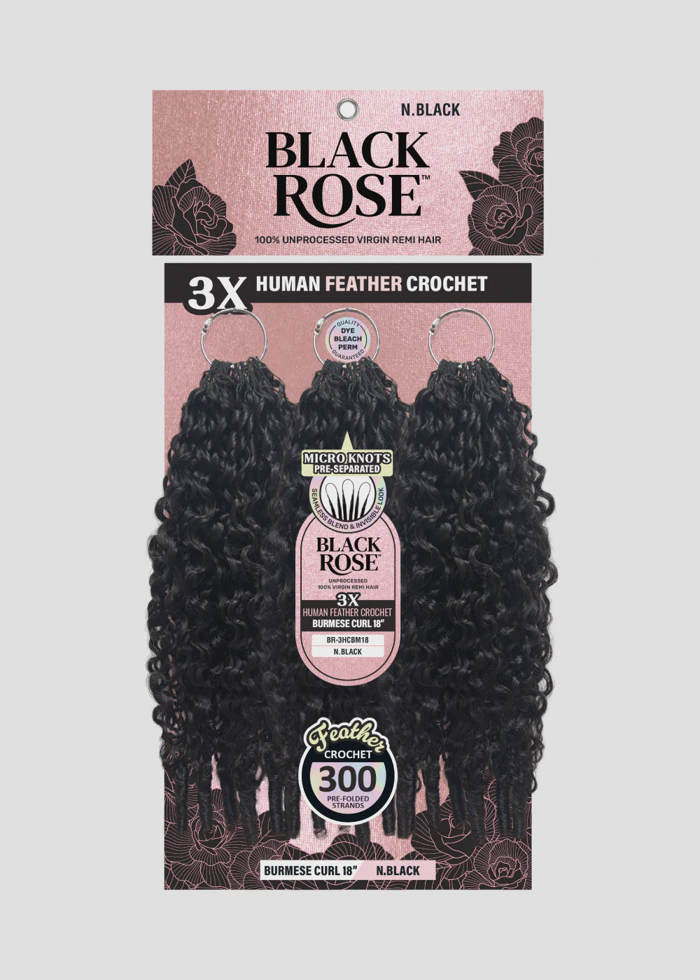 Black Rose HH Crochet 3X Burmese Curly 18"