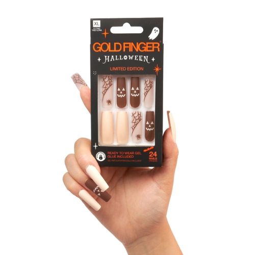 Goldfinger Limited Edition Gel Decorated Press On Nails - GD03HX Pumpkin Face - By Kiss