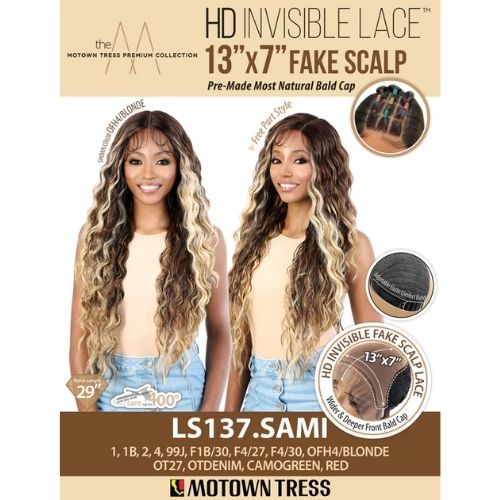 LS137.Sami HD Invisible Lace 13 x 7" Fake Scalp Wig By Motown Tress