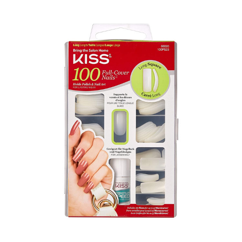 100 Long Square Full Nail Cover Plain Nails - 100PS23 - by Kiss - Waba Hair and Beauty Supply