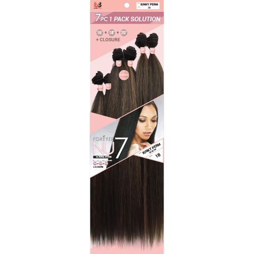 Forever Nu 7 Kinky Perm Premium Weave Hair 7 Pc Bundle Pack W/ Closure By Bobbi Boss - 16" 18" 20" - Waba Hair and Beauty Supply