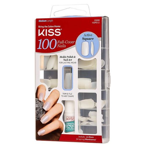 100 Tip Active Square Plain Nails - 100PS12 - by Kiss - Waba Hair and Beauty Supply